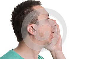 Man Screaming Out Loud Isolated On White Background