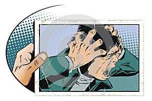 Man screams in horror. Stock illustration.