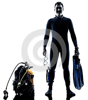 Man scuba diver diving silhouette isolated