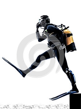 Man scuba diver diving silhouette isolated