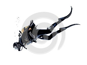 Man scuba diver diving silhouette isolated