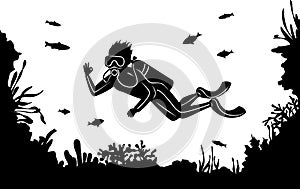 Man scuba diving silhouette