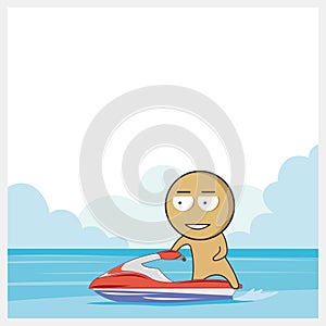 Man on the sea on a jet ski. Man riding a jet ski.