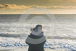 Man at sea in a storm