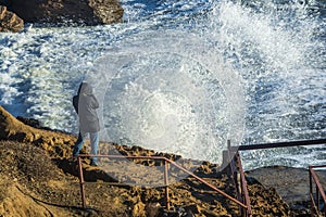 Man at sea in a storm