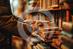 man in second hand bookstore, environmentally friendly