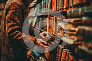 man in second hand bookstore, environmentally friendly