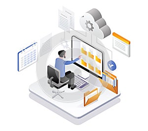 Man selecting document data from cloud server