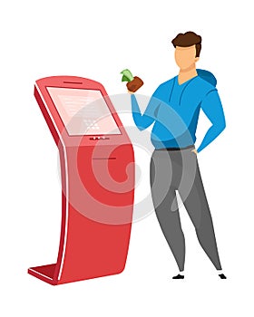 Man at self service kiosk semi flat color vector character