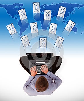 Man sending a lot of e-mails