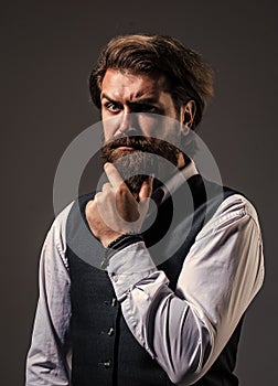 Man serious bearded businessman stylish formal outfit, manhood concept