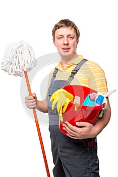 Man servant house cleaning portrait