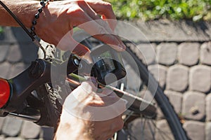 A man sets up an action camera that is fixe