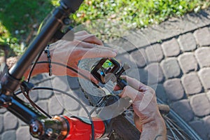 A man sets up an action camera that is fixe