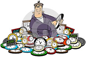 Man setting time on clocks