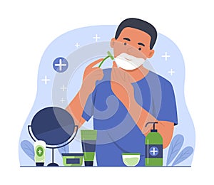 Man Shaving Mustache for Facial Treatment Concept Illustration