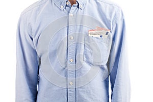 Man shirt with pocket money isolated