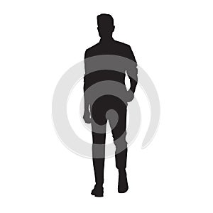 Man in shirt walking forward, isolated vector silhouette, young people