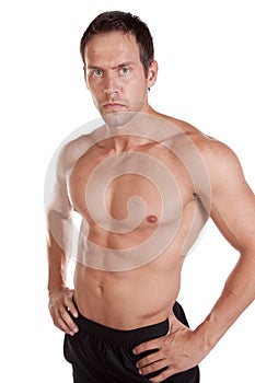 Man shirtless serious