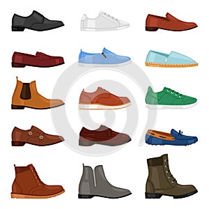 Man shoe vector fashion male boots and classic leather footwear or footgear for men illustration set of manlike foot photo