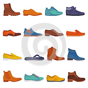Man shoe vector male boots and classic leather footwear or fashion footgear or bootee for men illustration set of photo