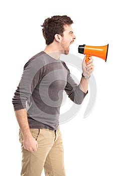 Man shouting through megaphone