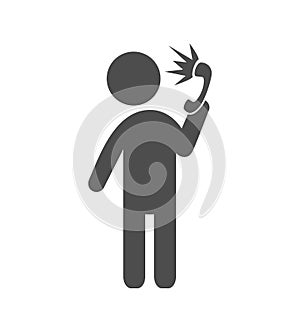 Man with shouting phone flat icon pictogram isolated on white