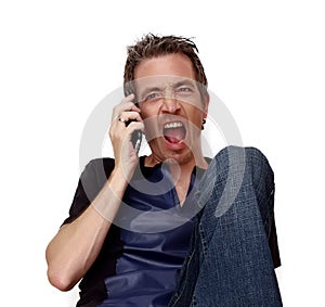 Man shouting on the telephone