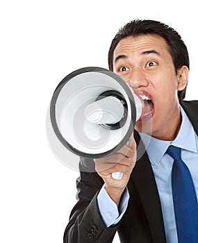 Man shouting using megaphone