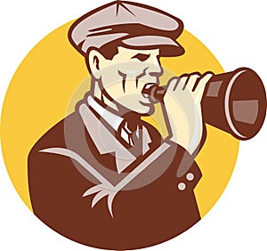 Man Shouting With Vintage Bullhorn Retro