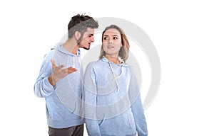 Man shouting at woman, arguing couple isolated
