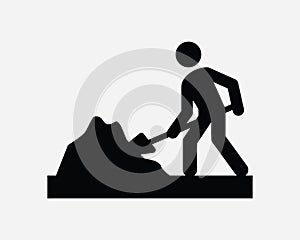 Man Shoveling Icon. Shovel Construction Dig Digging Building Construction Site Worker. Black White Sign Symbol EPS Vector