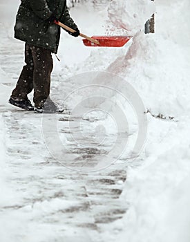 Man shoveling snow from the sidewalk