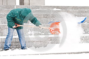 Man shoveling winter snow