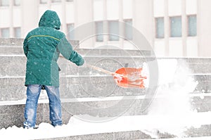 Man shoveling winter snow