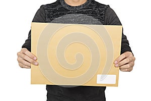 Man showing brown envelope