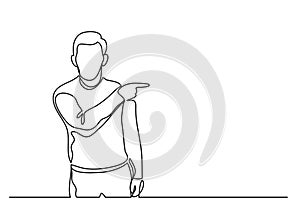 Man showing direction with index finger - single line drawing