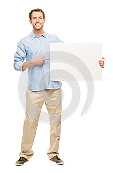 Man showing empty space white placard