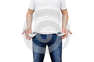 Man showing his empty pockets