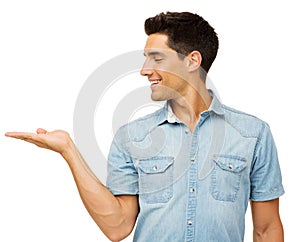 Man Showing Invisible Product