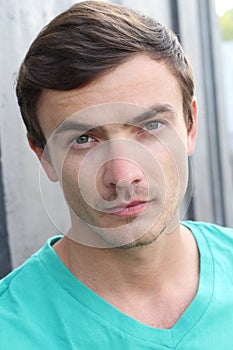 Man showing mistrust close up