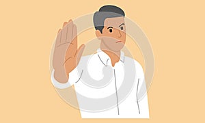 Man showing palm as stop sign,stay, hold or rejection gesture