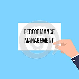 Man showing paper PERFORMANCE MANAGEMENT text photo