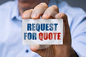 Man Showing Request For Quote Card photo