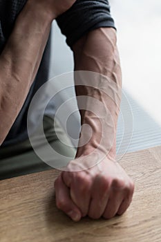 Man Showing Vascularity Hand Close Up