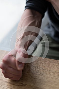 Man Showing Vascularity Hand Close Up
