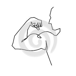 Man shows bicep continuous one line vector drawing