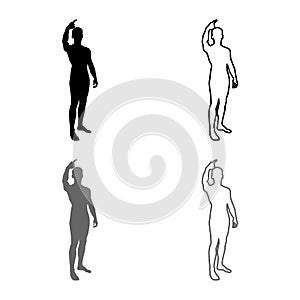 Man shows his finger up concept silhouette icon set grey black color illustration outline flat style simple image