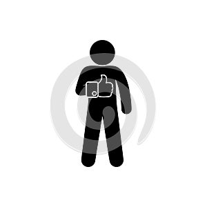 Man shows like, stick figure people icon isolated character, thumbs up