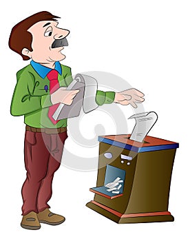 Man Shredding Documents, illustration